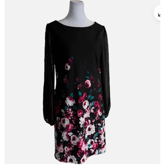 NWT White House Black Market Floral Sheer Sleeve Dress 0 Cocktail Mended WHBM - Picture 8 of 8